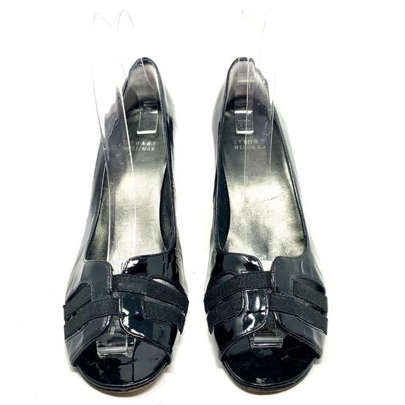 Stuart Weitzman Black Patent Leather Peep Toe Pump - Picture 2 of 8